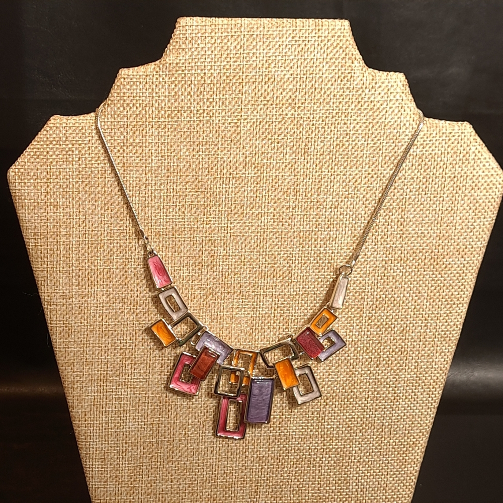 Art Deco Multicolored Abstract Necklace 8.5 in +‎ 3 in of extension